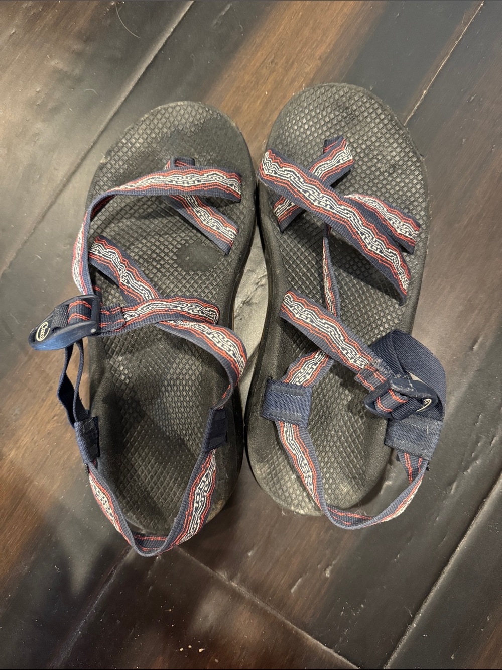 Chaco Navy and Red Patterned Strap Outdoor Sandals